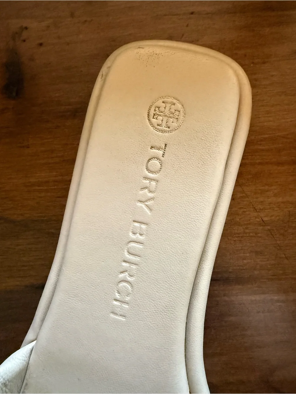 Tory Burch Cream Leather Logo Slide Sandals